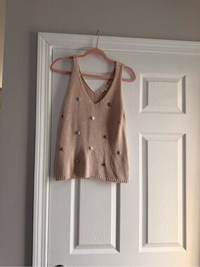 Blu Pepper Neutral Knit Tank with Pom Detail